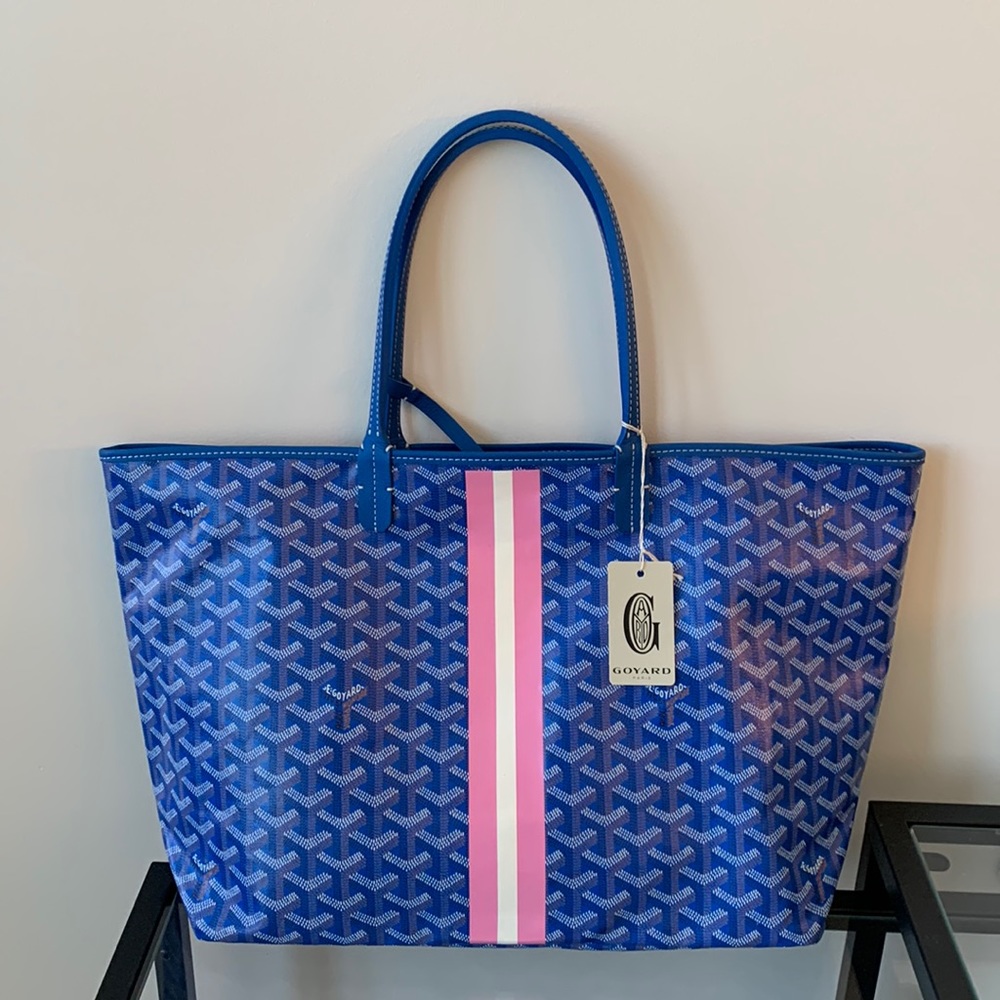Goyard St Louis Tote PM Sky Blue Pink/White Stripe Includes Goyard Insert NWT